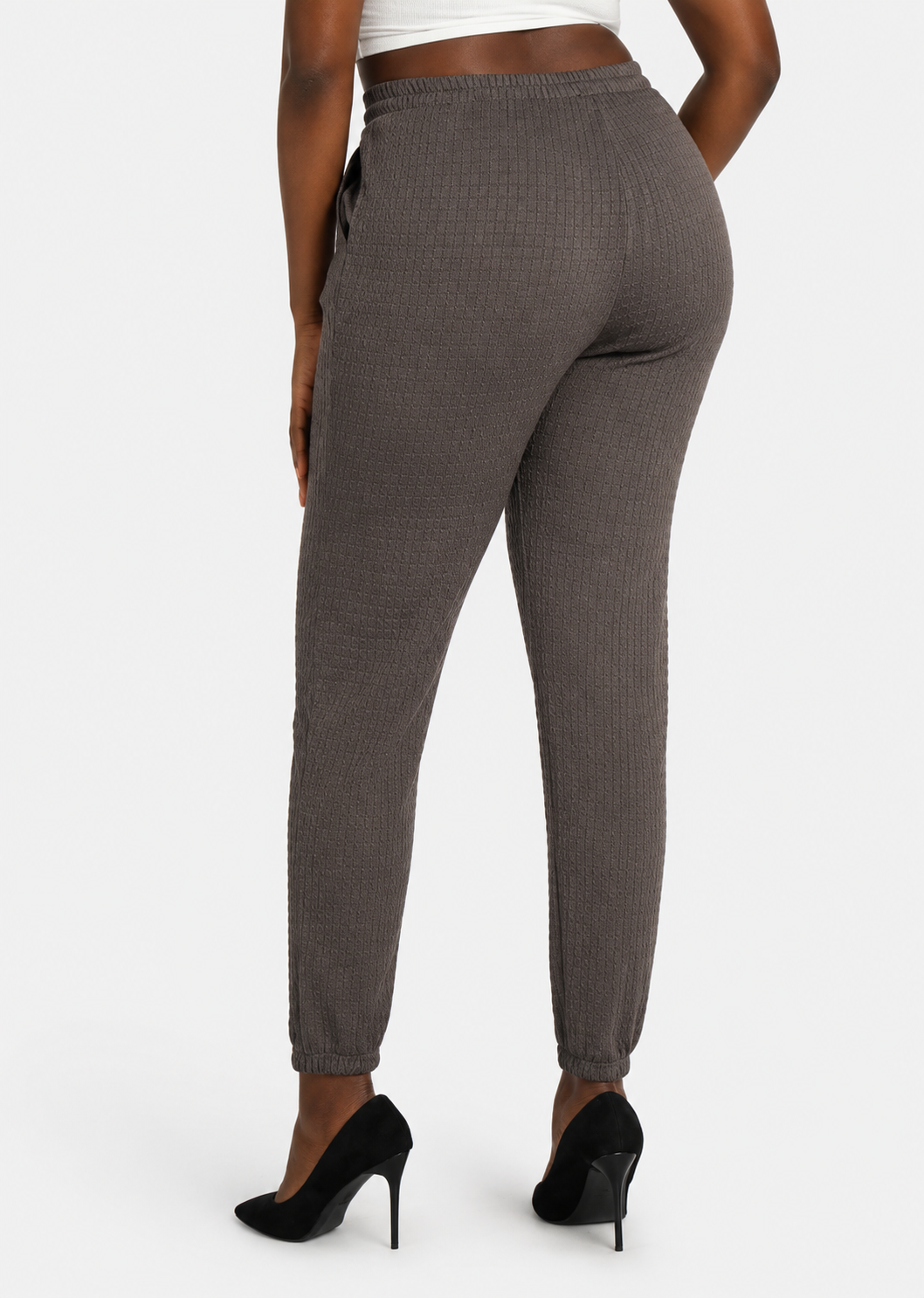 Women's Casual High Waist Jacquard Slim Fit Drawstring Ankle Pants
