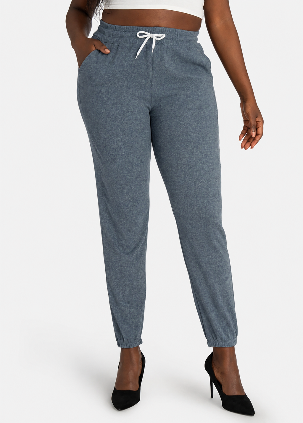 Women's Casual Space Dye High Waist Slim Fit Drawstring Ankle Pants