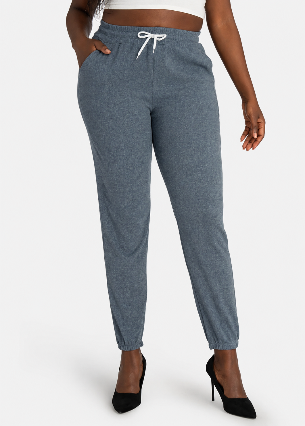 Women's Casual Space Dye High Waist Slim Fit Drawstring Ankle Pants