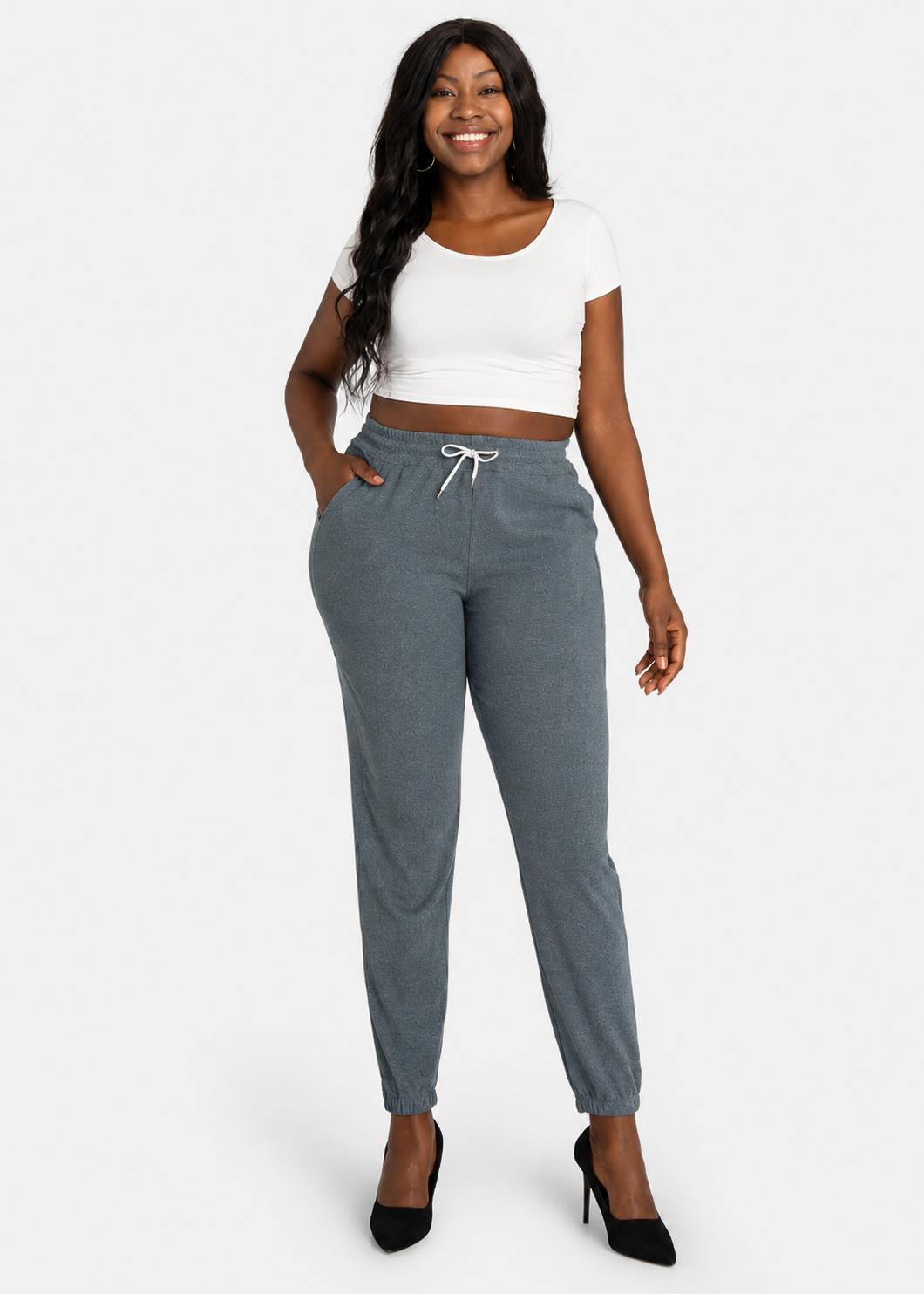 Women's Casual Space Dye High Waist Slim Fit Drawstring Ankle Pants