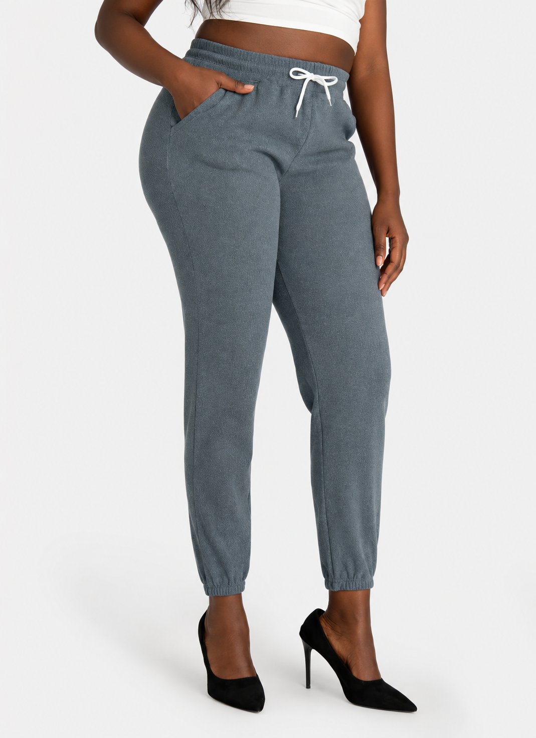 Women's Casual Space Dye High Waist Slim Fit Drawstring Ankle Pants