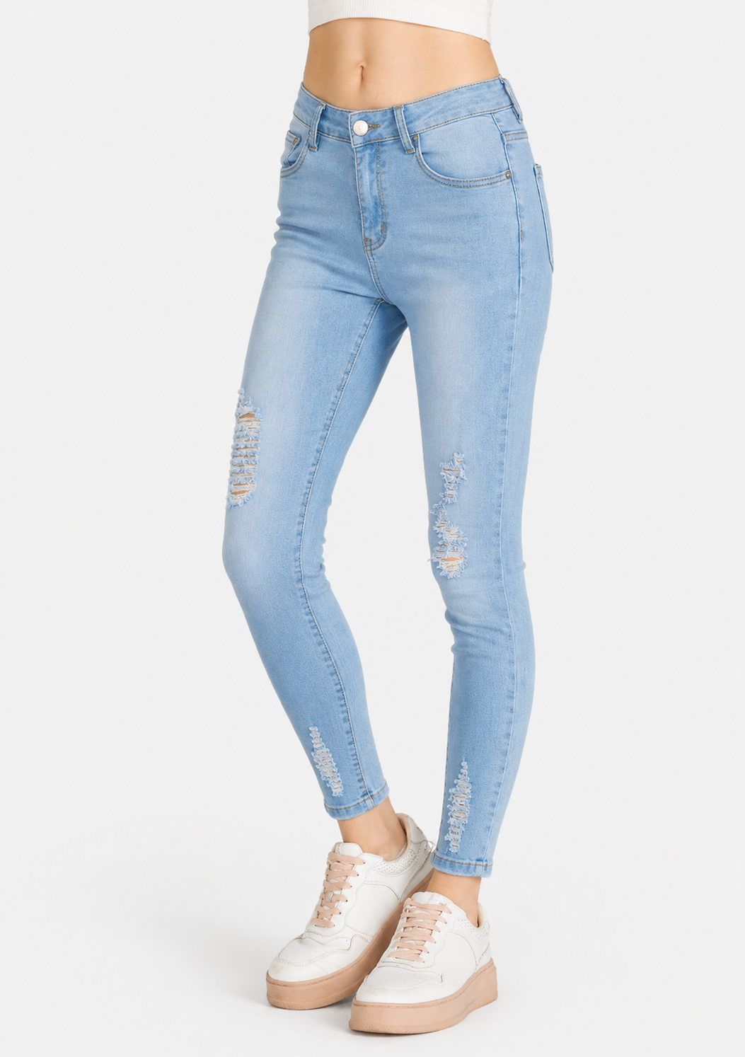 Women's High Waist Ripped Frayed Raw Hem Slim Fit Stretch Jeans