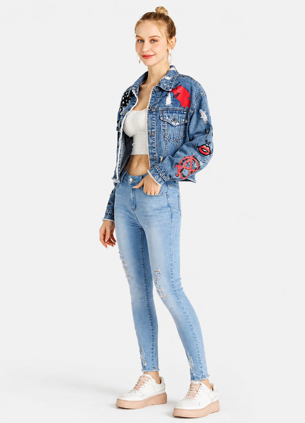 Women's High Waist Ripped Frayed Raw Hem Slim Fit Stretch Jeans