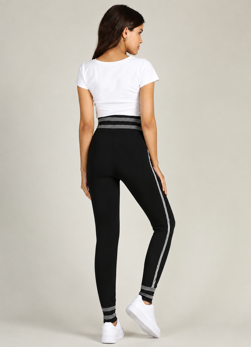 Women's High Waist Striped Stretch Skinny Pants With Elastic Waist