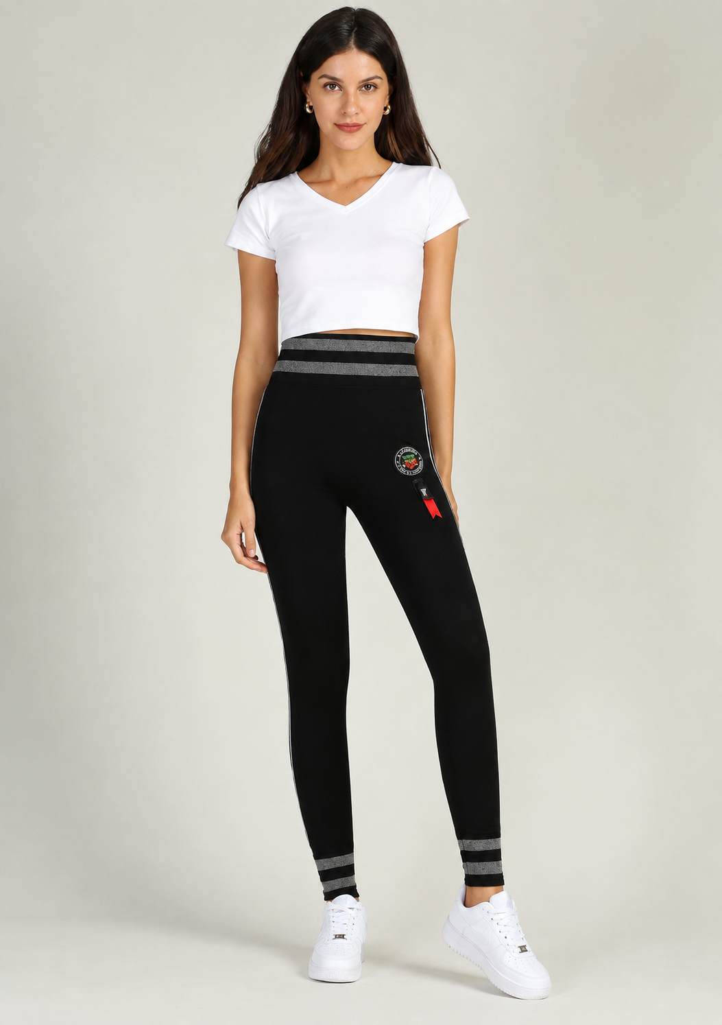 Women's High Waist Striped Stretch Skinny Pants With Elastic Waist